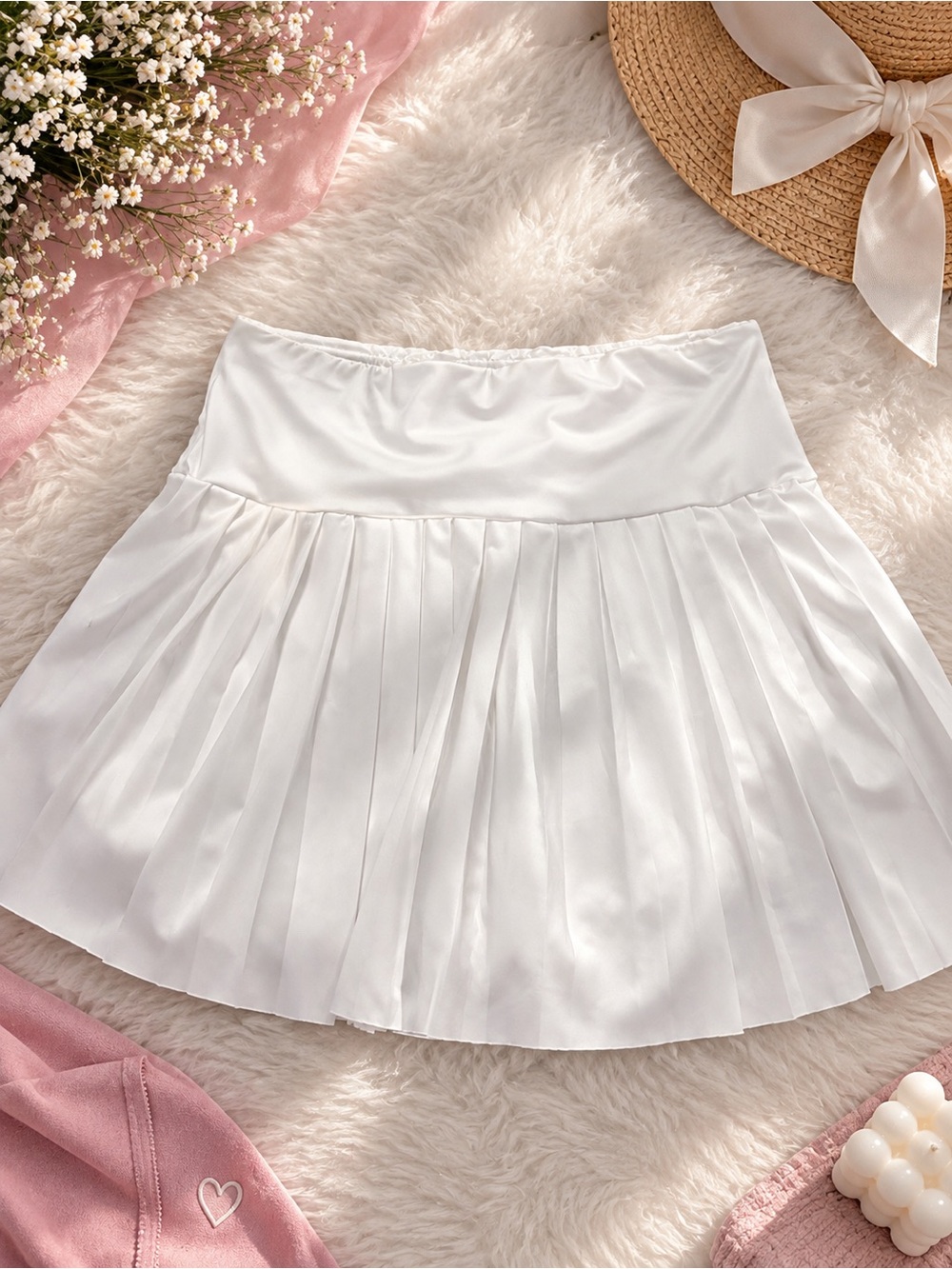 SHEIN White Pleated Skater Mini Skirt
